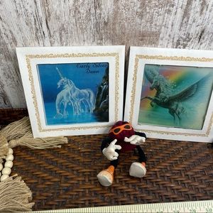 Vintage 80s Carnival Fair Game Fantasy Unicorn Set of 2 and California Raisin